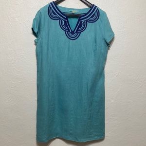 Boden Linen Dress with Embroidered Neckline Sz 16